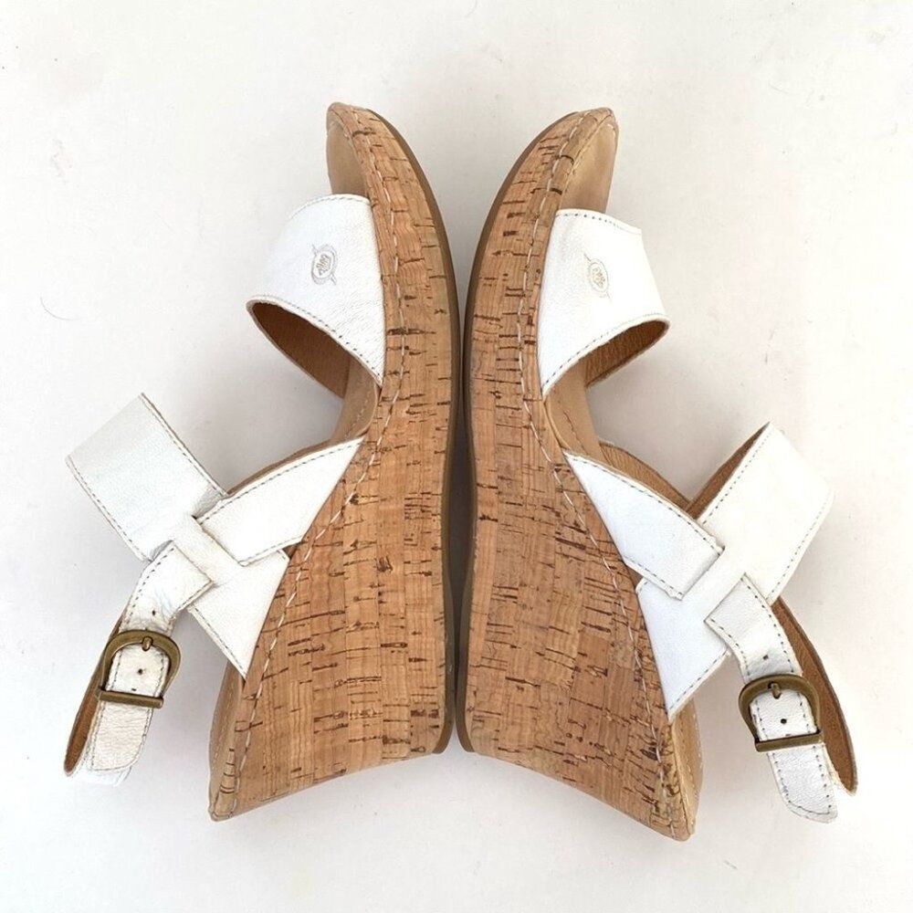 Born White Leather Cork Wedge Sandals - Picture 5 of 16